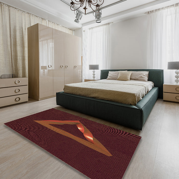 Patterned Dark Scarlet Red Rug in a Bedroom, pat3777org