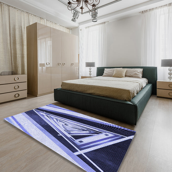 Patterned Blue Rug in a Bedroom, pat3778blu