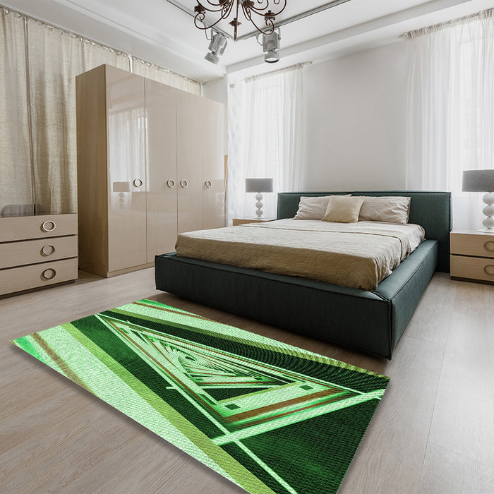 Round Machine Washable Transitional Deep Emerald Green Rug in a Office, wshpat3778grn