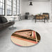 Round Patterned Yellow Rug in a Office, pat3778org