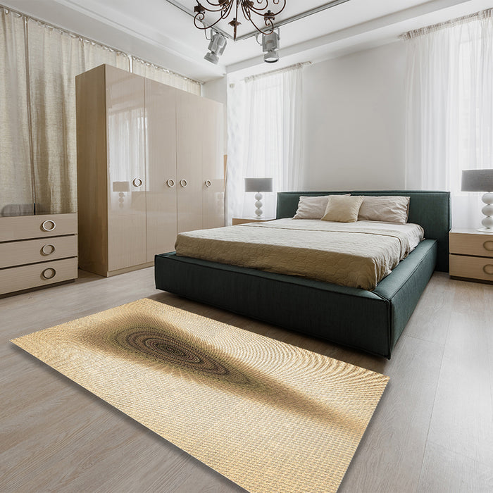 Patterned Khaki Gold Rug in a Bedroom, pat3779brn