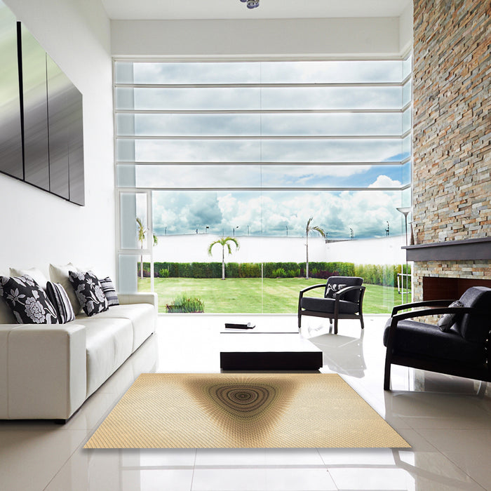 Square Patterned Khaki Gold Rug in a Living Room, pat3779brn