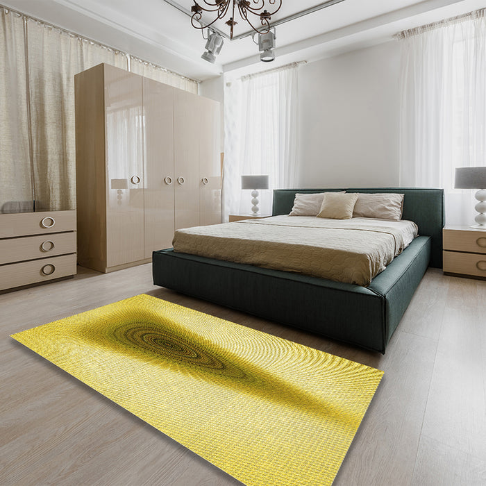 Patterned Bold Yellow Rug in a Bedroom, pat3779yw