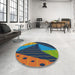 Round Machine Washable Transitional Green Rug in a Office, wshpat377