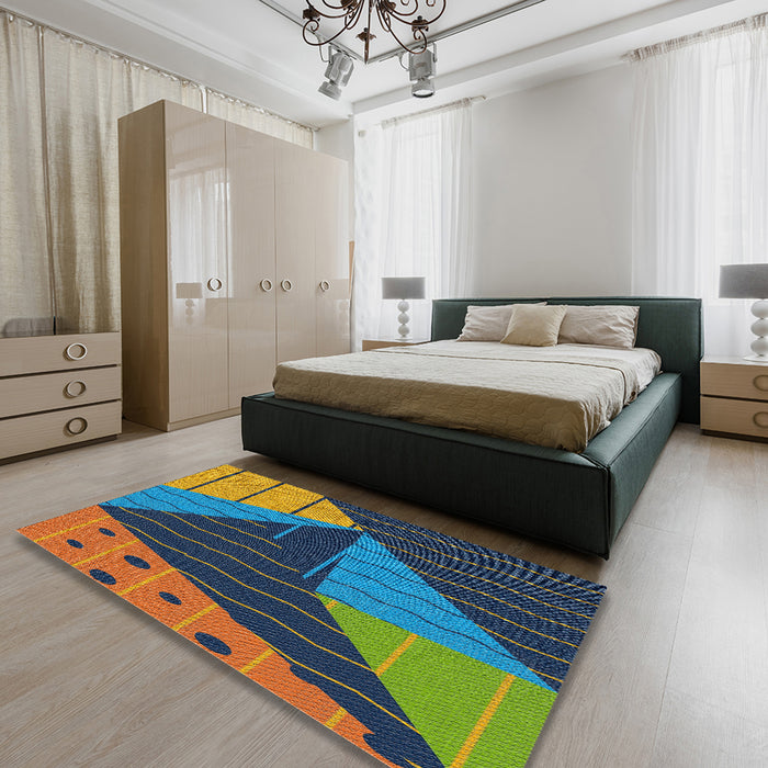 Machine Washable Transitional Green Rug in a Bedroom, wshpat377