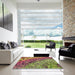 Machine Washable Transitional Green Rug in a Kitchen, wshpat3780brn