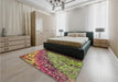 Patterned Green Rug in a Bedroom, pat3780brn