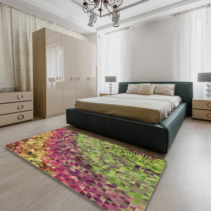 Patterned Green Rug in a Bedroom, pat3780brn