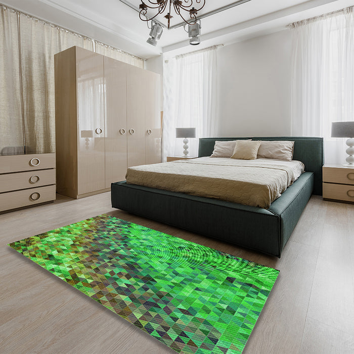 Patterned Seaweed Green Rug in a Bedroom, pat3780grn