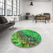 Round Patterned Seaweed Green Rug in a Office, pat3780grn