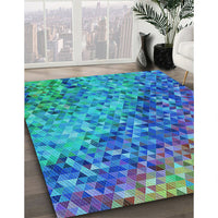 Patterned Dark Turquoise Green Rug, pat3780lblu