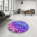 Round Patterned Blue Violet Purple Rug in a Office, pat3780pur