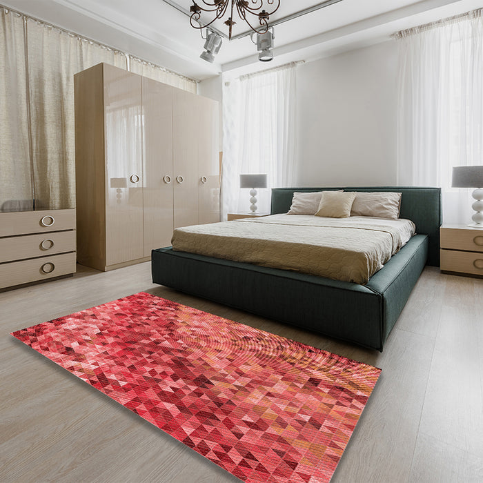 Patterned Red Rug in a Bedroom, pat3780rd
