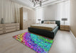 Patterned Mint Green Modern Rug in a Bedroom, pat3780