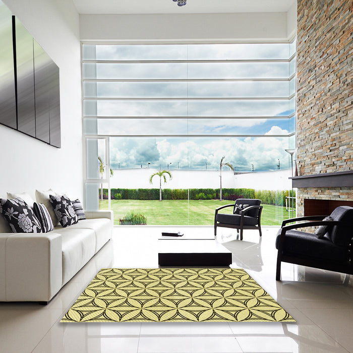 Machine Washable Transitional Mustard Yellow Rug in a Kitchen, wshpat3781yw