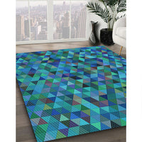 Patterned Dark Turquoise Green Rug, pat3782lblu