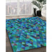 Patterned Dark Turquoise Green Rug in Family Room, pat3782lblu