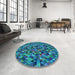 Round Patterned Dark Turquoise Green Rug in a Office, pat3782lblu