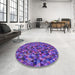 Round Patterned Jasmine Purple Rug in a Office, pat3782pur