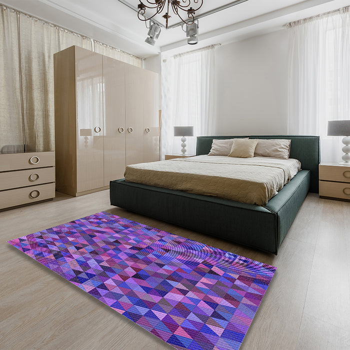 Patterned Jasmine Purple Rug in a Bedroom, pat3782pur