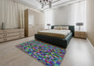 Patterned Cadet Blue Green Modern Rug in a Bedroom, pat3782