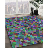 Patterned Cadet Blue Green Modern Rug, pat3782