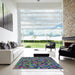 Square Patterned Cadet Blue Green Modern Rug in a Living Room, pat3782