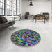 Round Patterned Cadet Blue Green Modern Rug in a Office, pat3782