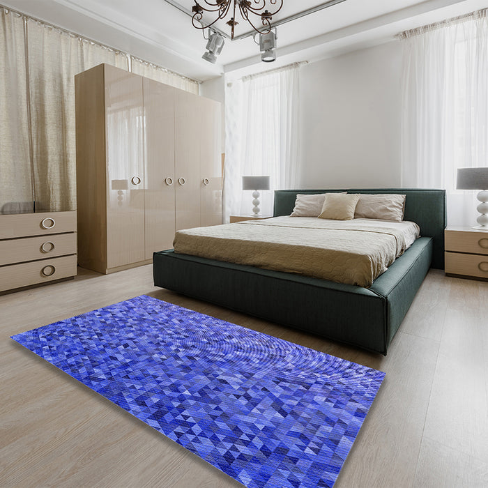 Round Machine Washable Transitional Light Slate Blue Rug in a Office, wshpat3783blu