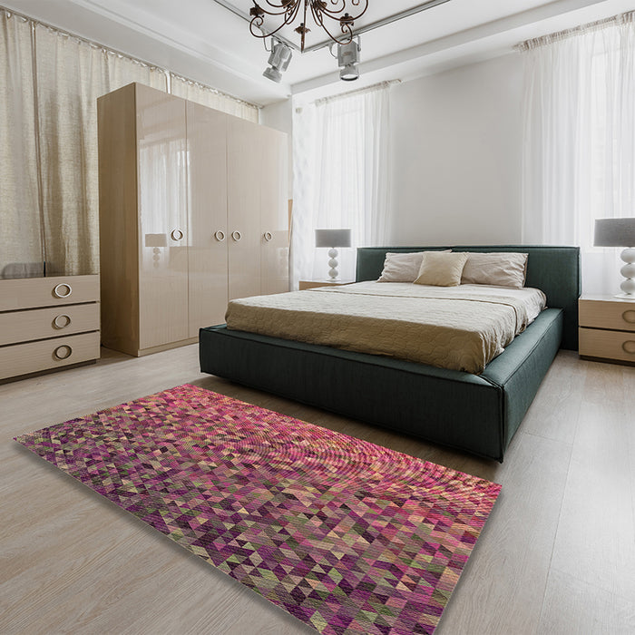 Round Machine Washable Transitional Copper Red Pink Rug in a Office, wshpat3783brn