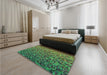 Patterned Army Green Rug in a Bedroom, pat3783grn