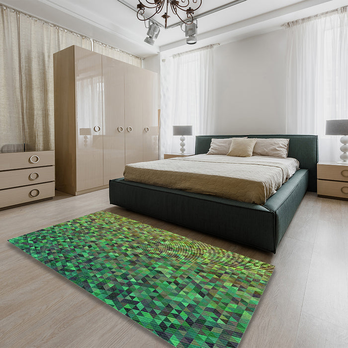 Patterned Army Green Rug in a Bedroom, pat3783grn