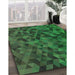 Machine Washable Transitional Dark Forest Green Rug in a Family Room, wshpat3784grn