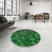 Round Patterned Dark Forest Green Rug in a Office, pat3784grn