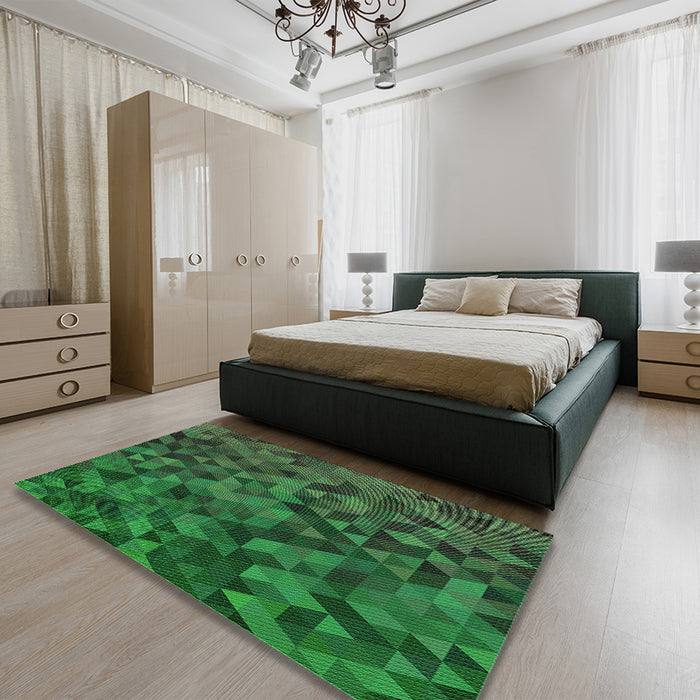 Patterned Dark Forest Green Rug in a Bedroom, pat3784grn