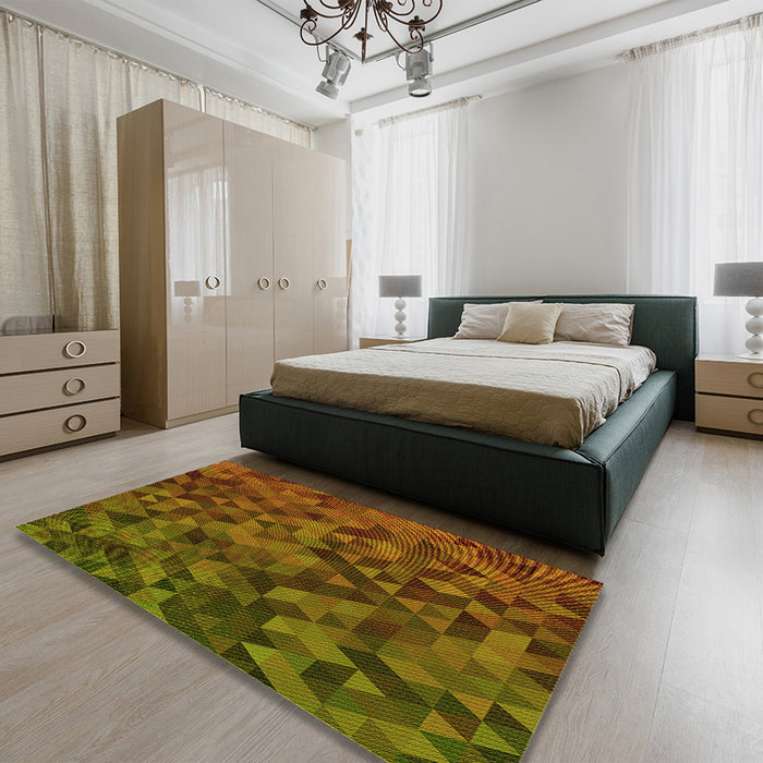Patterned Red Brown Rug in a Bedroom, pat3784yw