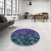 Round Machine Washable Transitional Periwinkle Purple Rug in a Office, wshpat3784