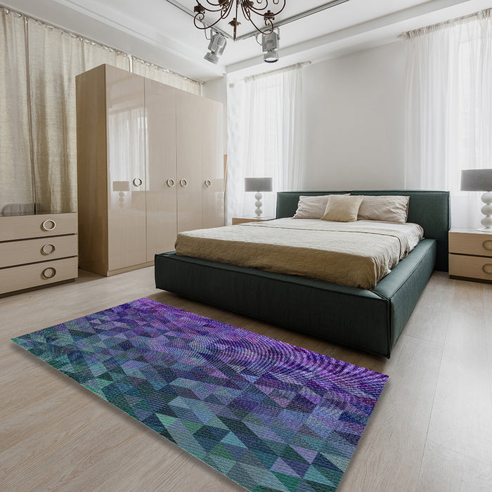 Patterned Purple Modern Rug in a Bedroom, pat3784