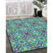Patterned Green Rug in Family Room, pat3786lblu