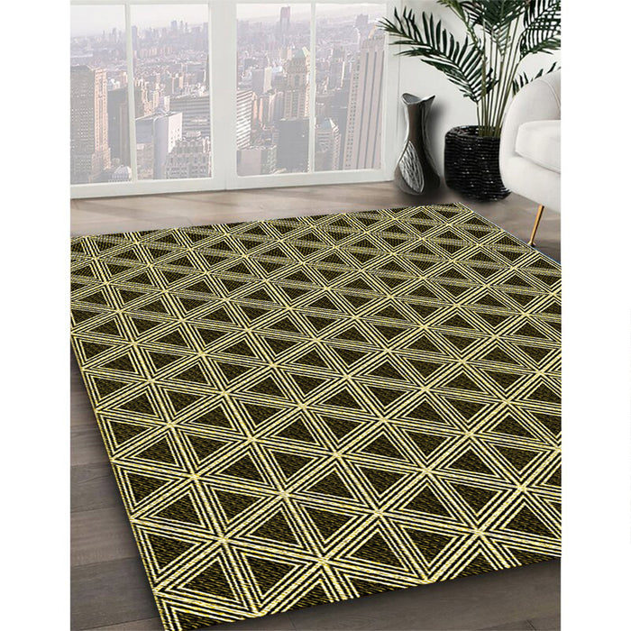 Patterned Metallic Gold Rug in Family Room, pat3787yw