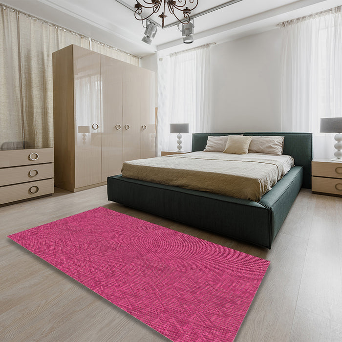Patterned Hot Deep Pink Rug in a Bedroom, pat3789brn