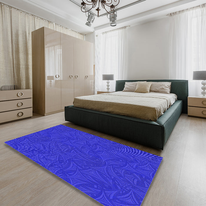 Patterned Bright Blue Rug in a Bedroom, pat3791pur