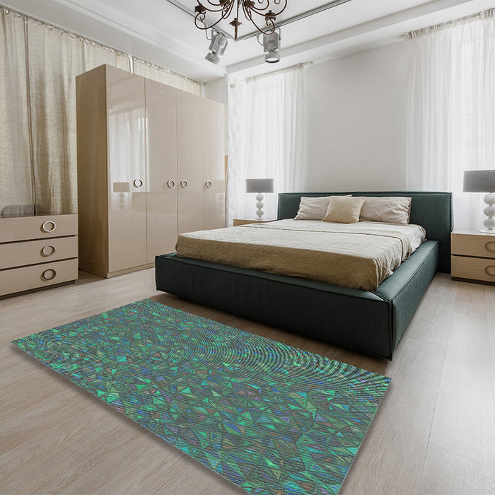 Round Machine Washable Transitional Mint Green Rug in a Office, wshpat3792lblu