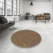 Round Machine Washable Transitional Orange Brown Rug in a Office, wshpat3792