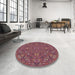 Round Machine Washable Transitional Pink Coral Pink Rug in a Office, wshpat3794
