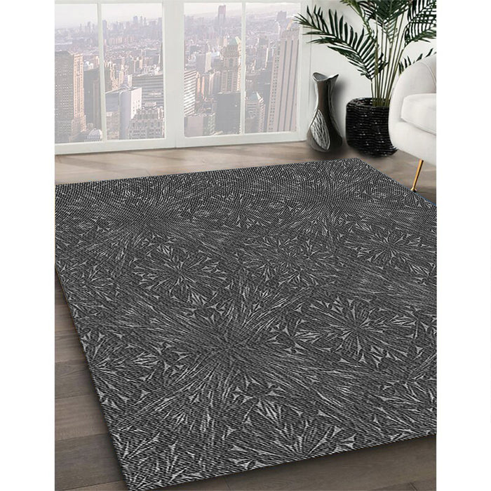 Machine Washable Transitional Black Rug in a Family Room, wshpat3795gry