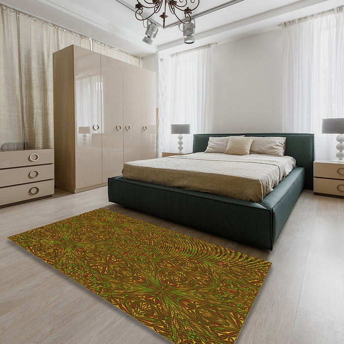 Round Machine Washable Transitional Red Brown Rug in a Office, wshpat3795yw