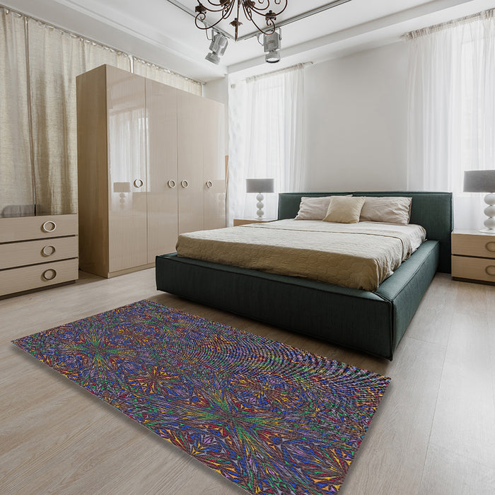Patterned Purple Lily Purple Modern Rug in a Bedroom, pat3795