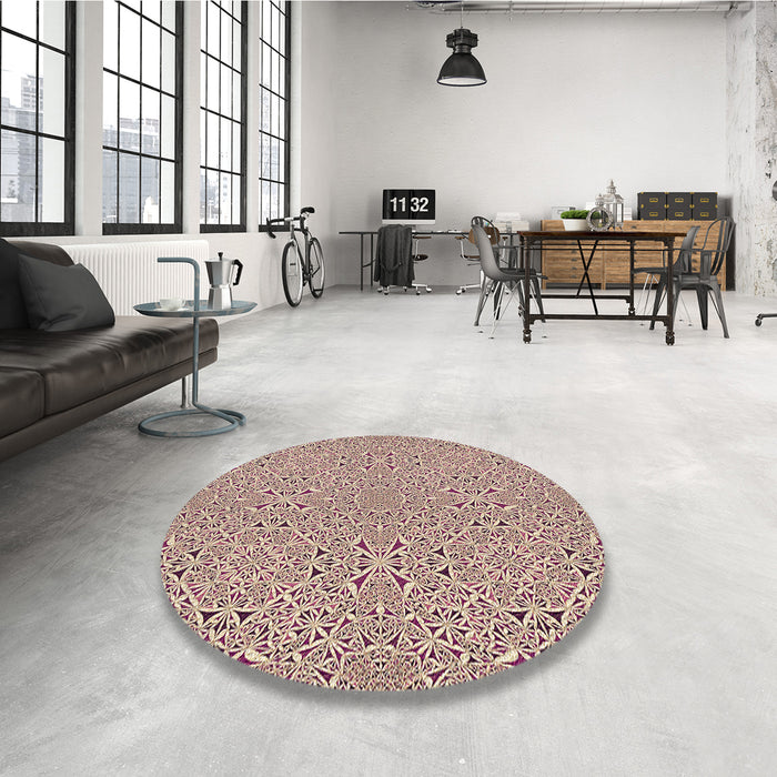 Round Patterned Khaki Gold Rug in a Office, pat3796brn