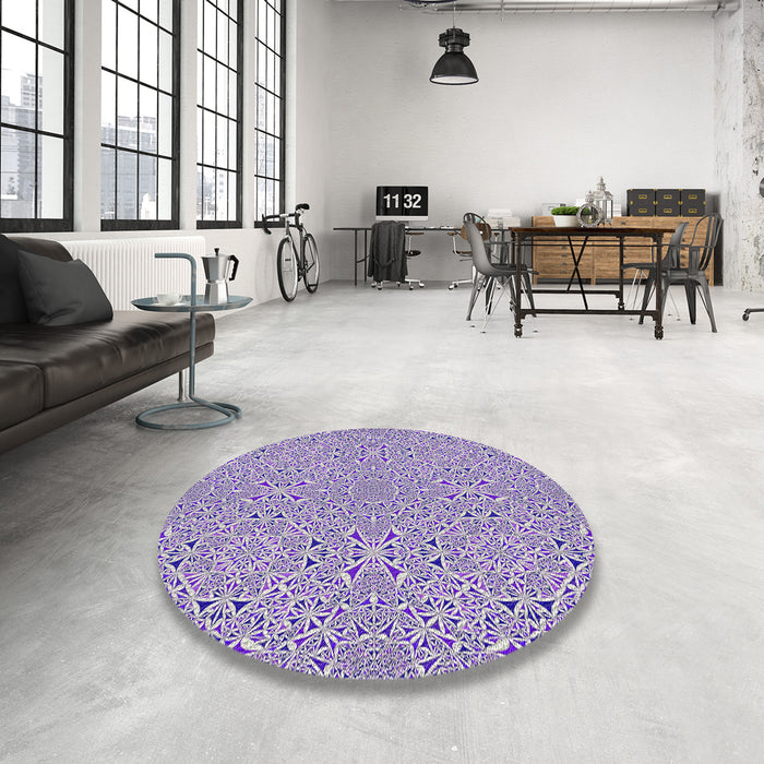 Round Machine Washable Transitional Gainsboro Gray Rug in a Office, wshpat3796